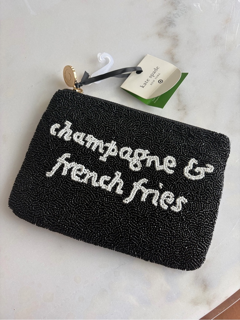 NWT kate spade for target Black Beaded 'champagne & french fries' Clutch